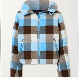 Perfect Moment Flare Polywool Ski Jacket Plaid Sky Blue White Brown Medium